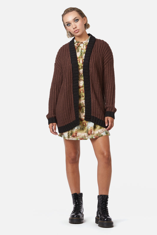 Dangerfield - Field Work Chunky Knit Cardi - brown