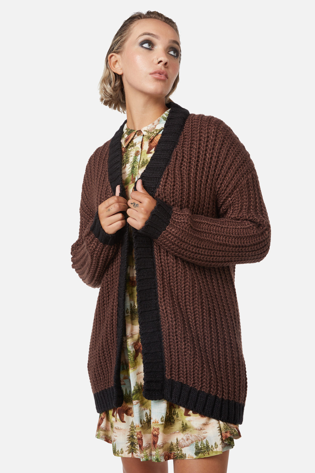 Dangerfield - Field Work Chunky Knit Cardi - brown