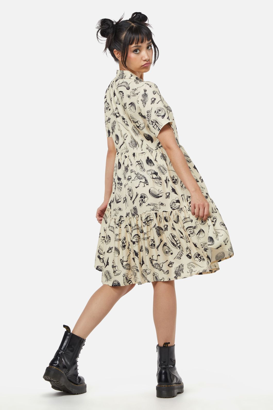 Dangerfield - Body Fossils Printed Dress - cream