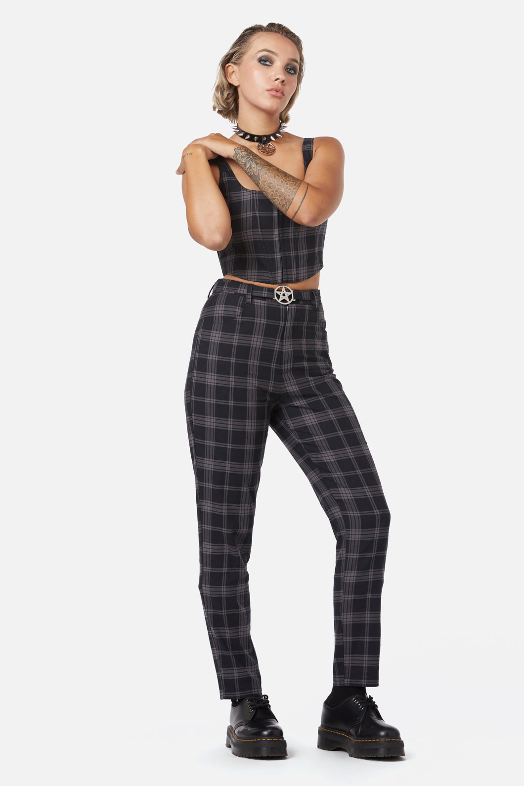 Dangerfield - Victoria Tartan Fitted Pants - black
