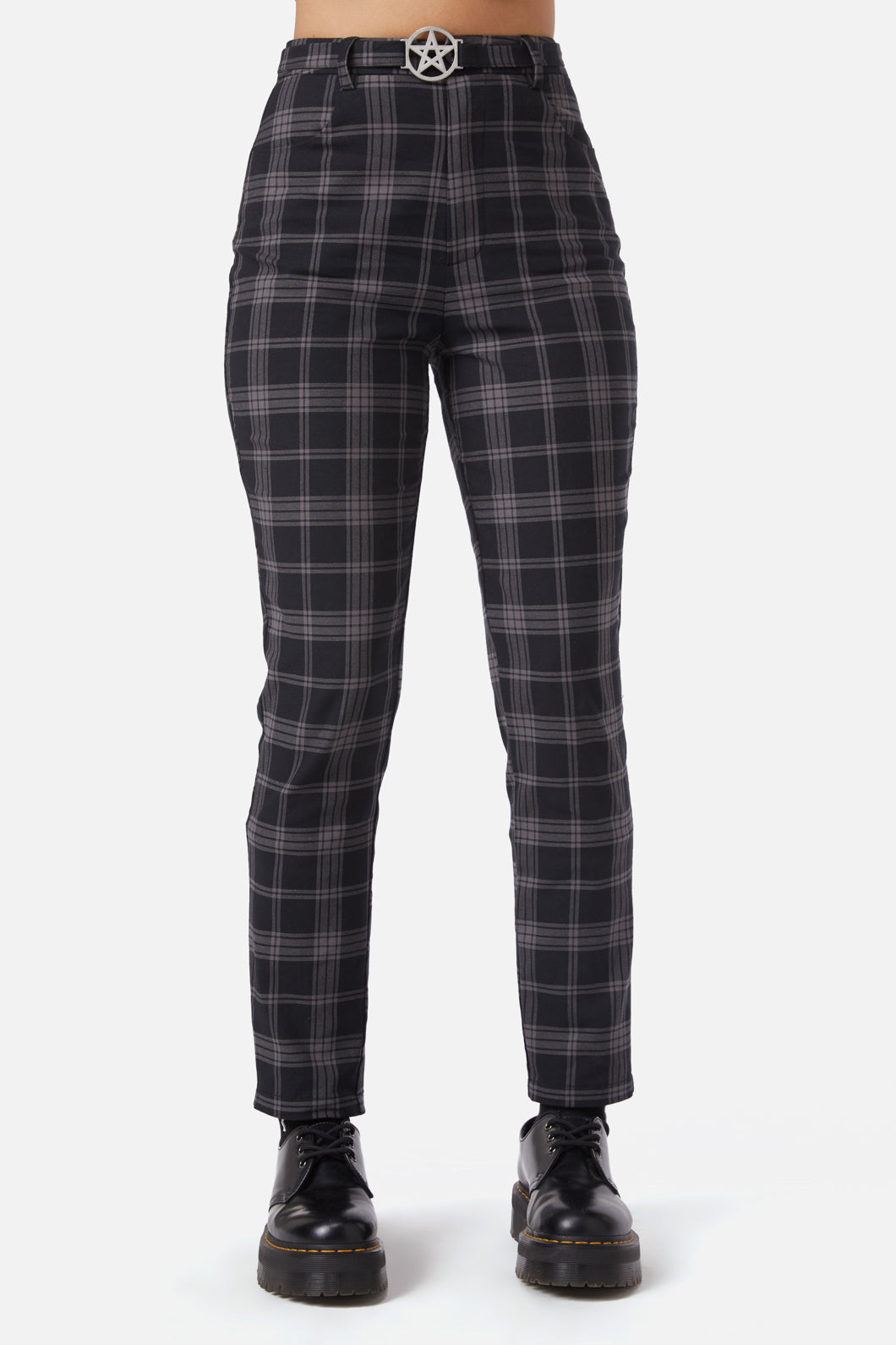 Dangerfield - Victoria Tartan Fitted Pants - black