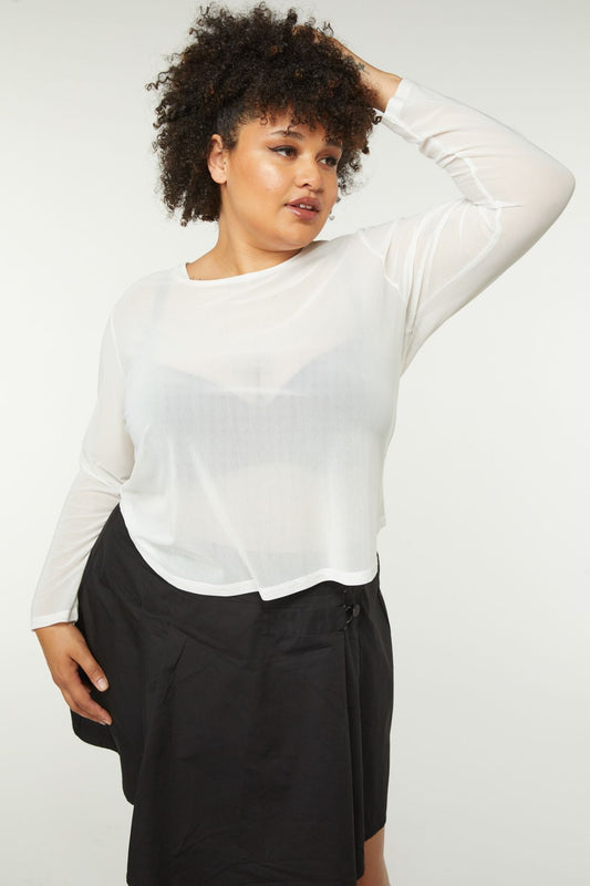 Dangerfield - Curve Basic Mesh Long Sleeve Top - white
