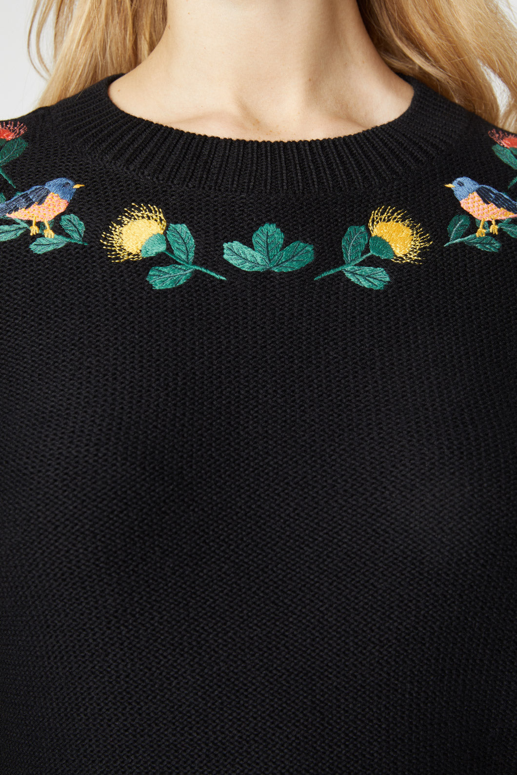 Princess Highway - Protea Embroidered Jumper - black