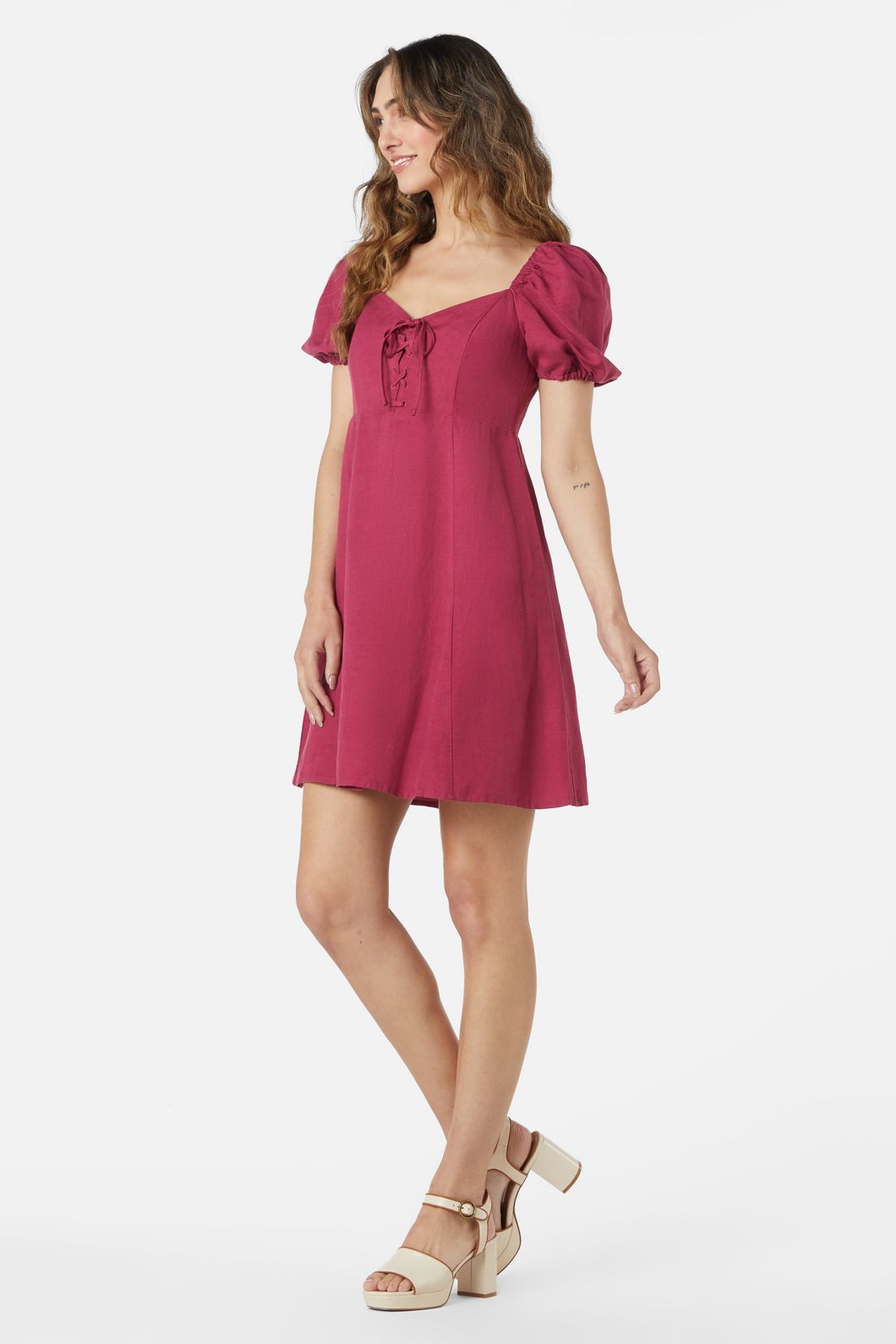 Princess Highway - Leah Lace Up Dress - raspberry