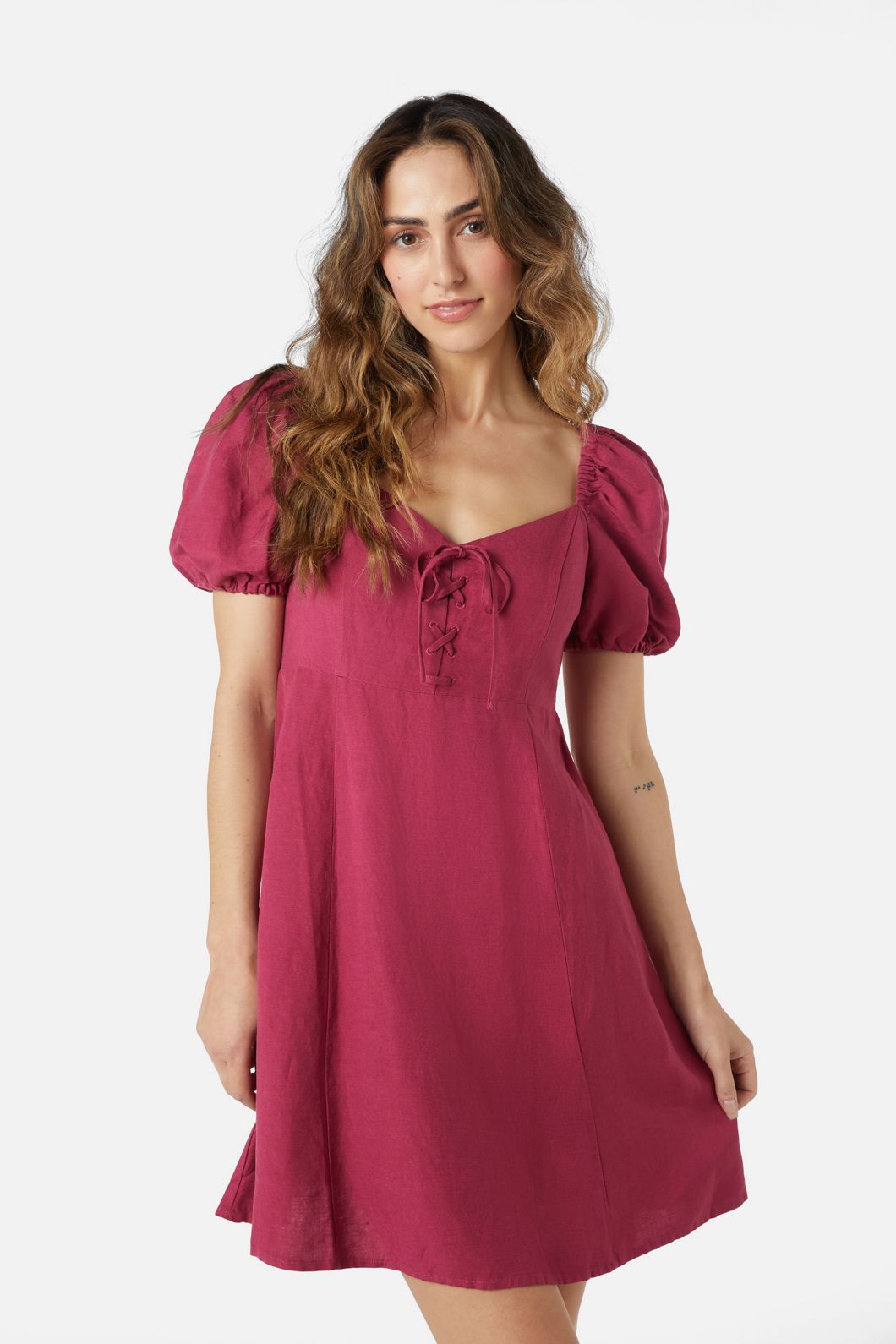 Princess Highway - Leah Lace Up Dress - raspberry