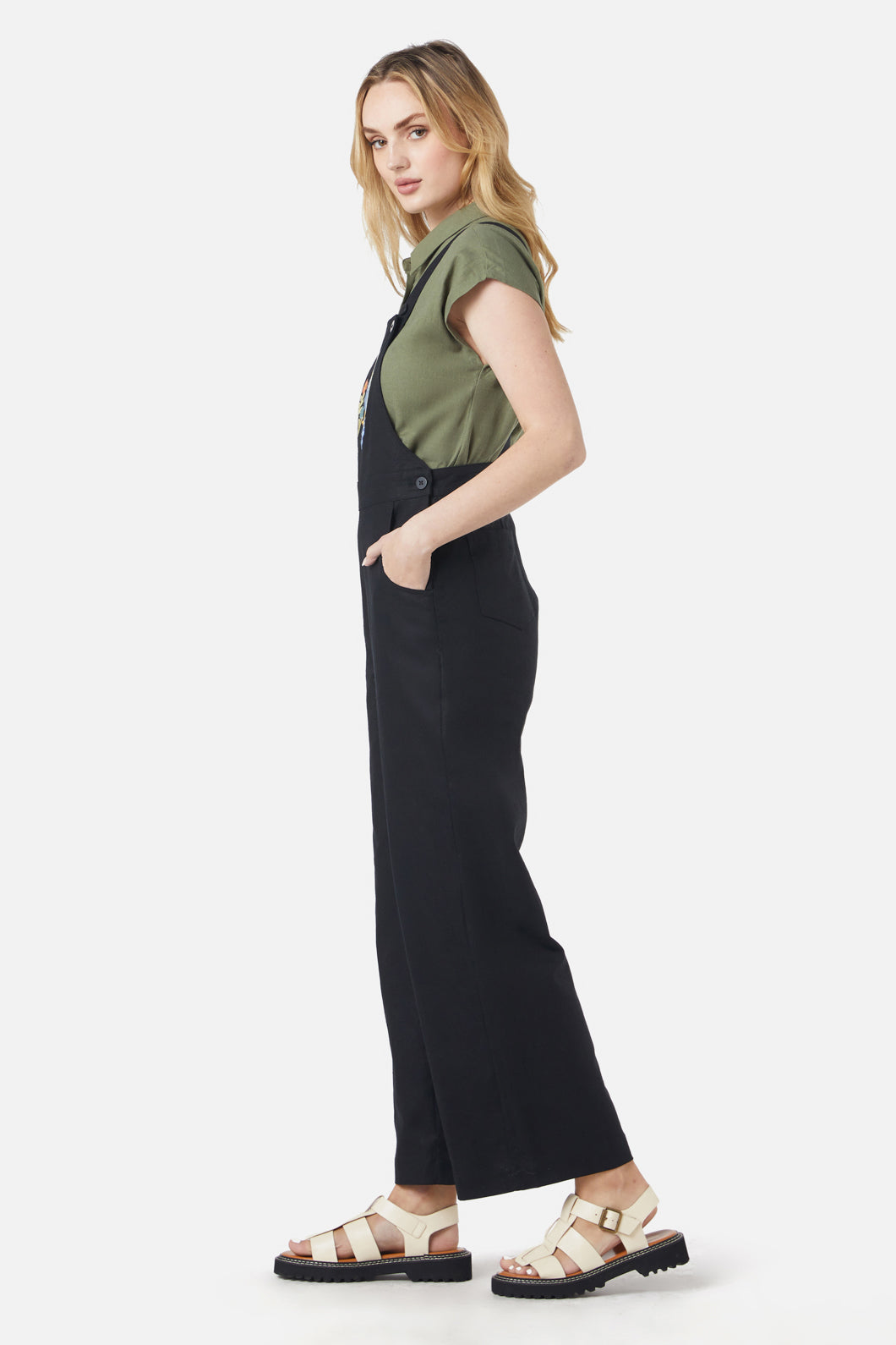 Princess Highway - Peacock Emb Overalls - black