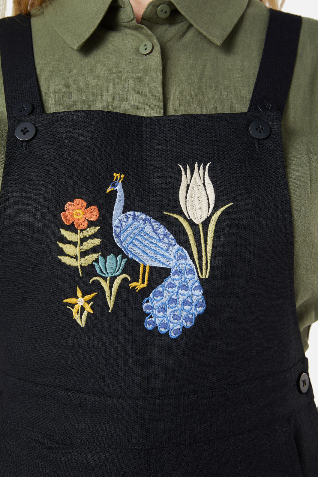 Princess Highway - Peacock Emb Overalls - black