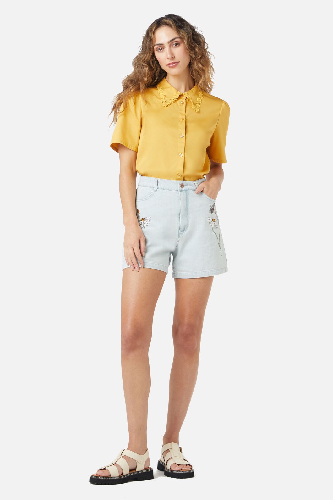 Princess Highway - Green Garden Emb Short - light-denim