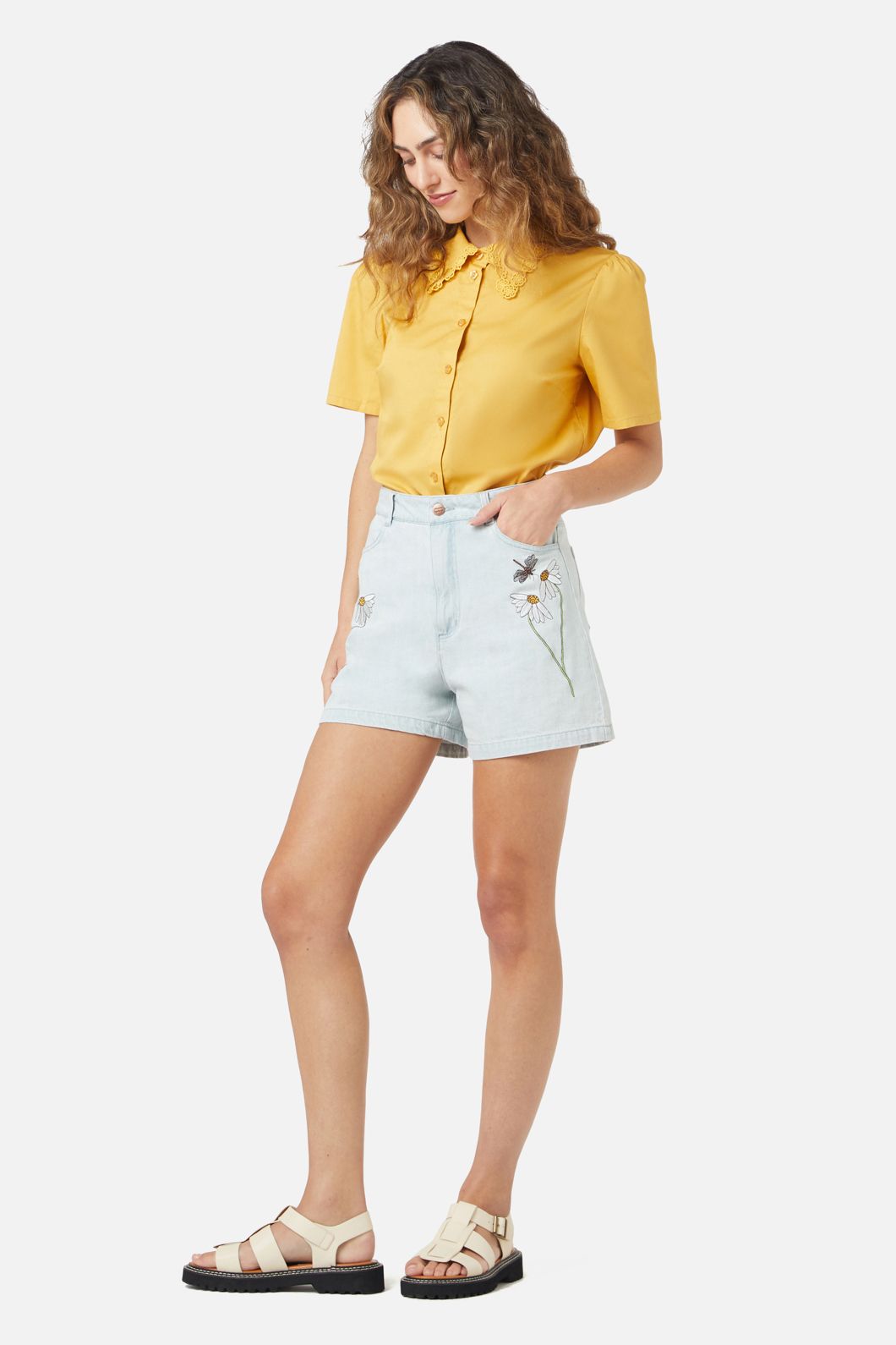 Princess Highway - Green Garden Emb Short - light-denim