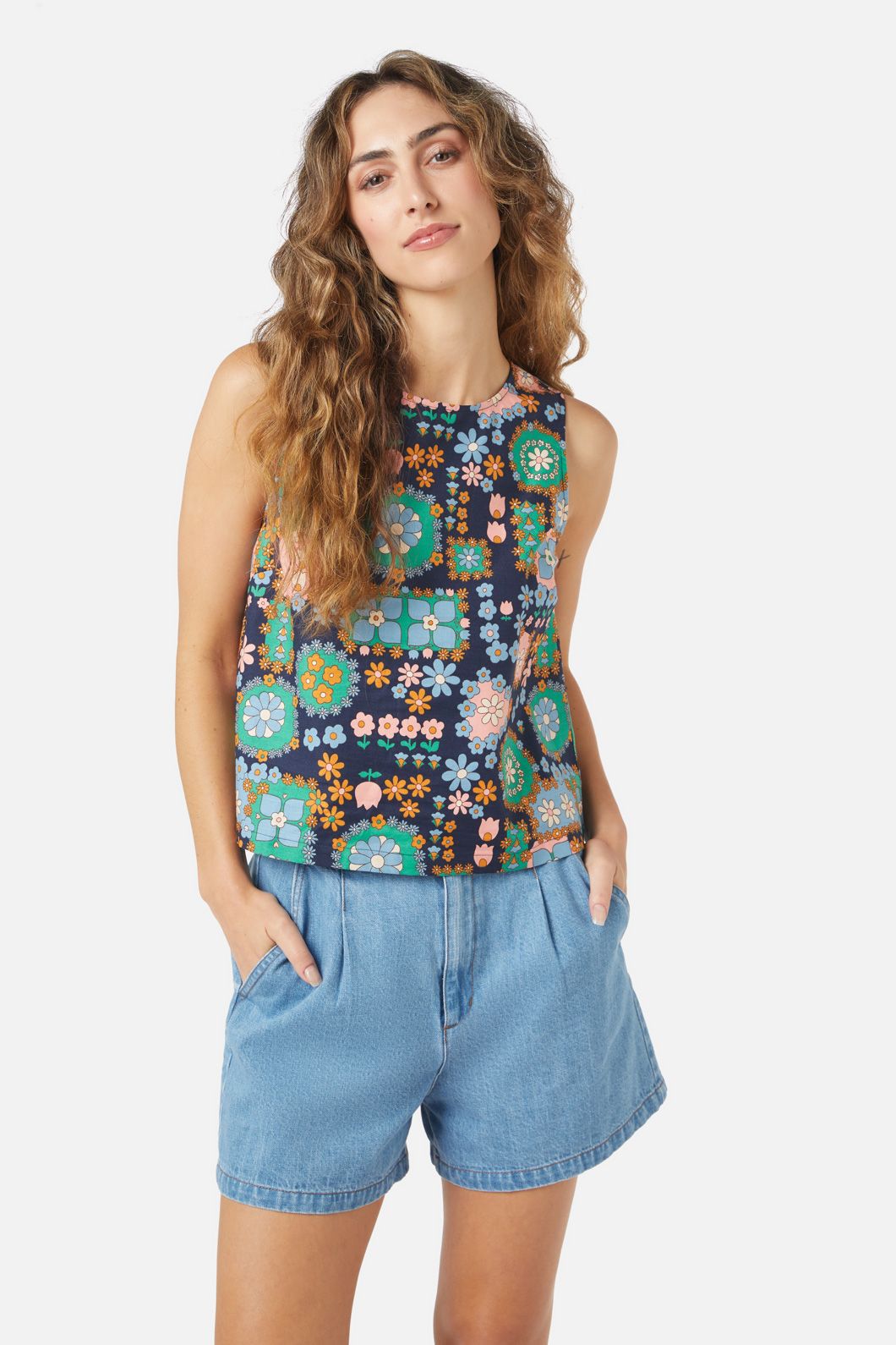 Princess Highway - Sunny Retro Top - navy