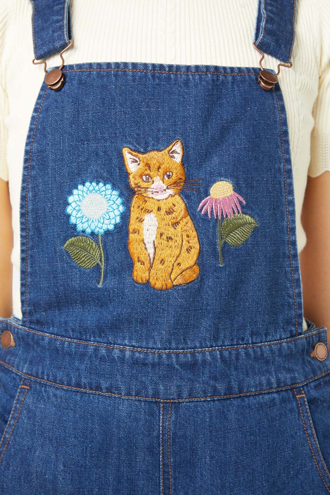 Princess Highway - Cat Embroidered Overall - dark-denim