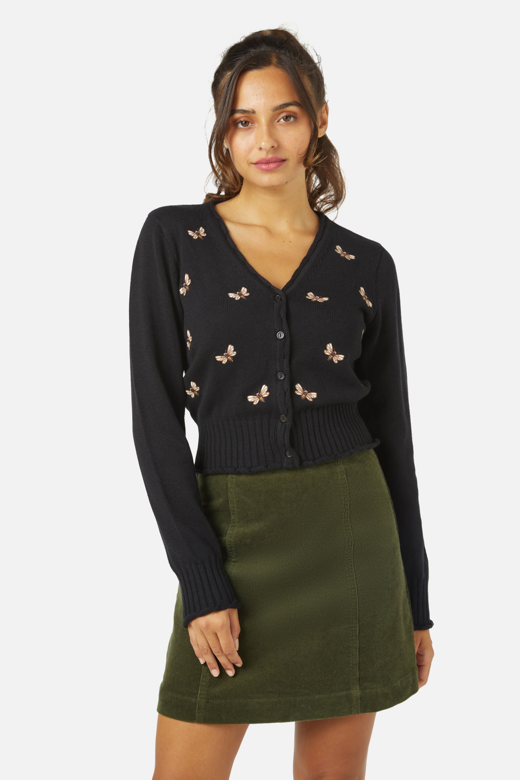 Princess Highway - NZ Bee Emb Cardi - black