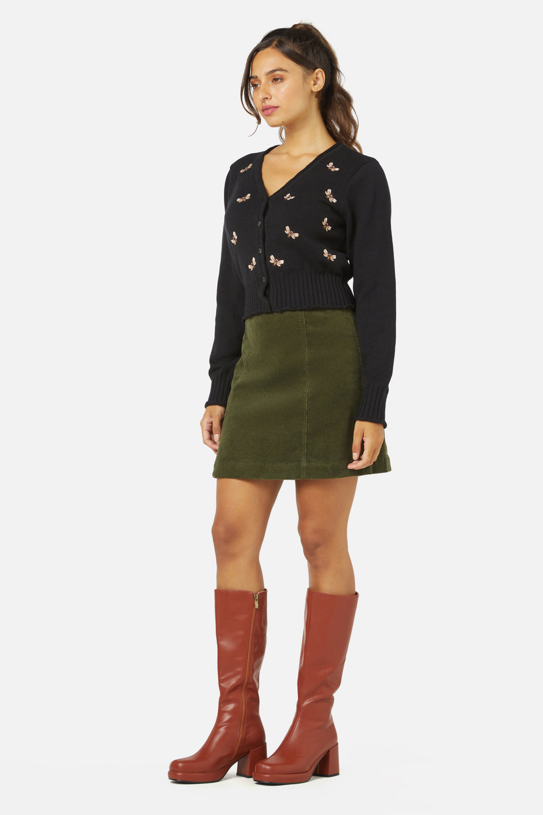 Princess Highway - NZ Bee Emb Cardi - black