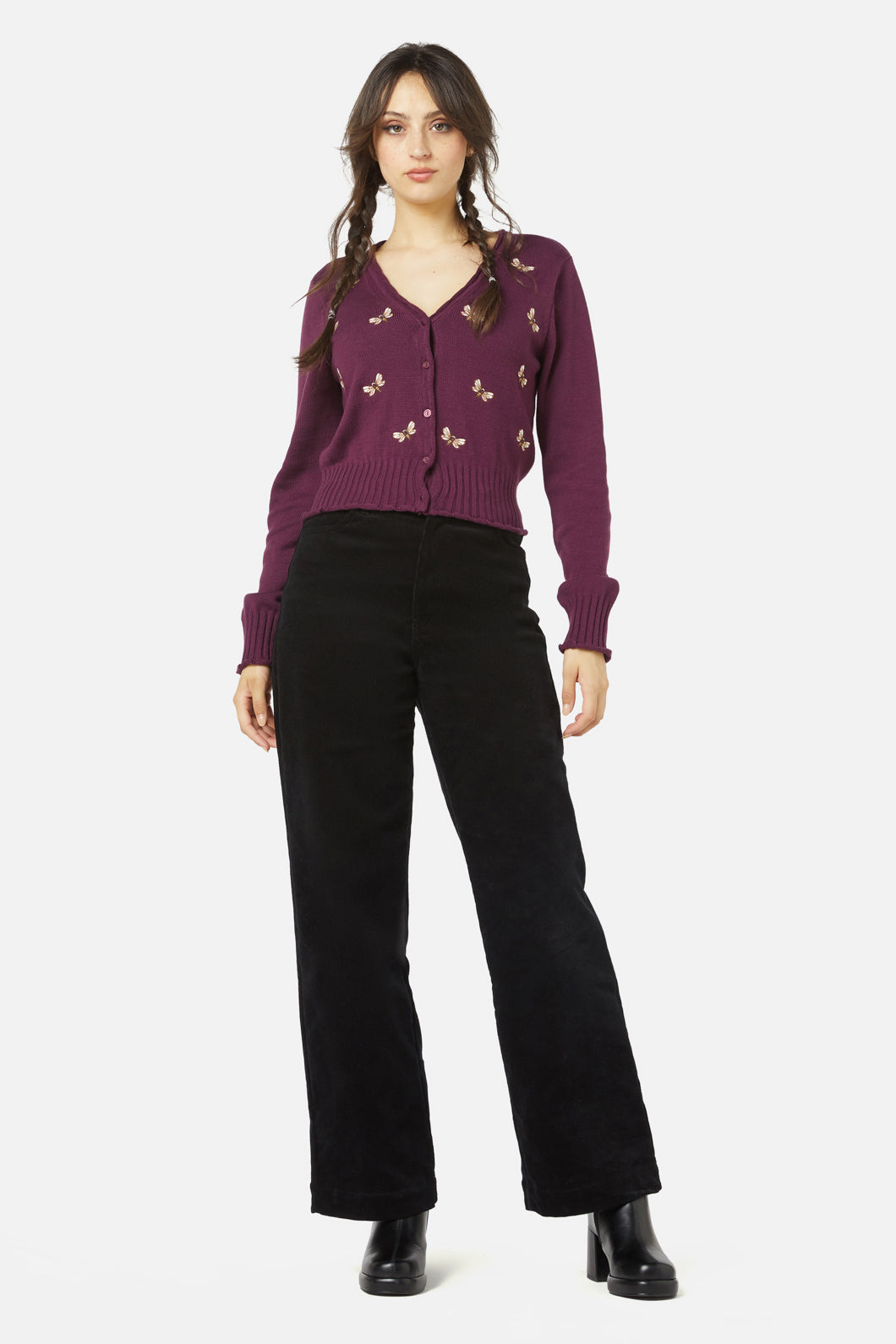 Princess Highway - NZ Bee Emb Cardi - plum