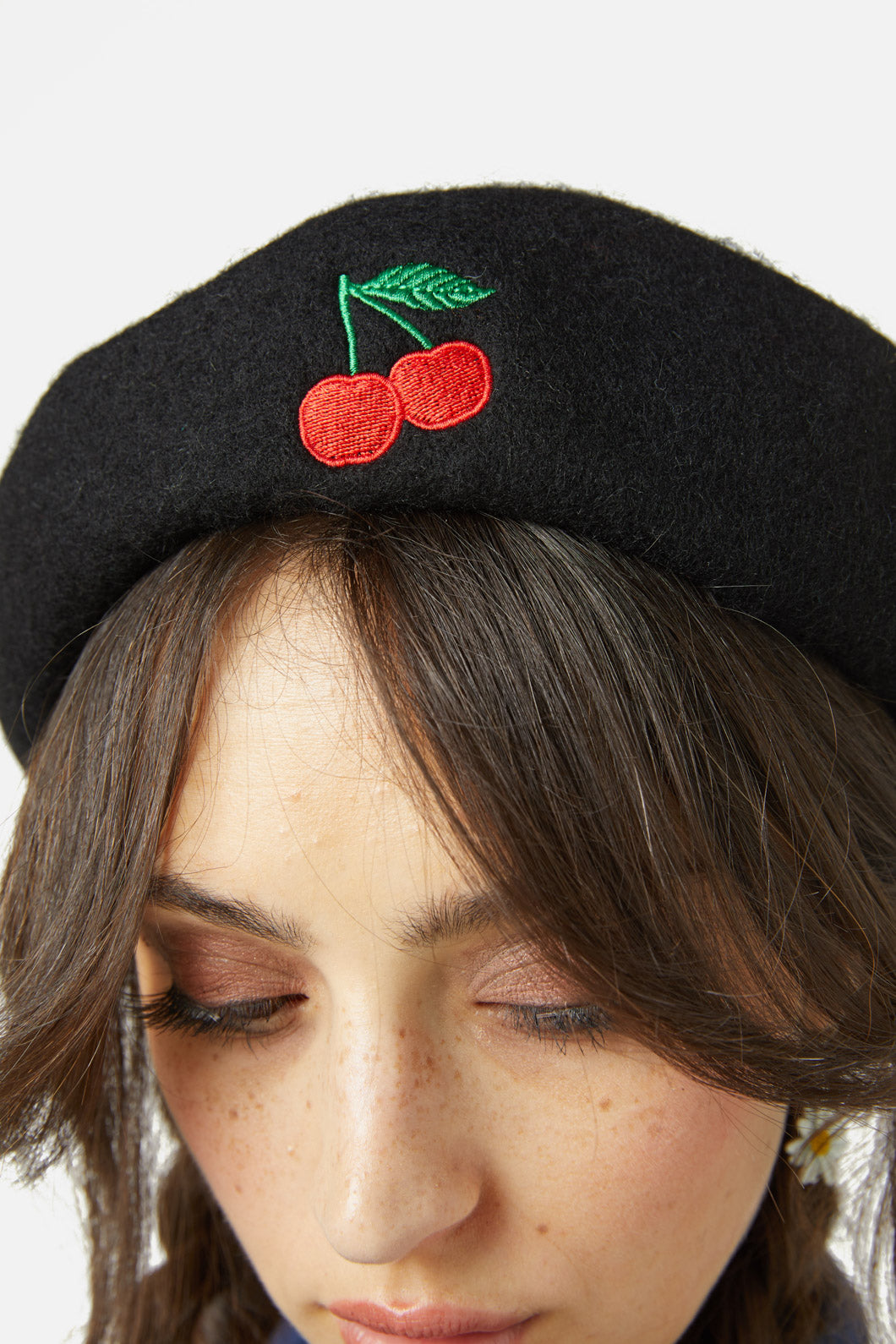 Princess Highway - Cherry Embroidered Beret - black