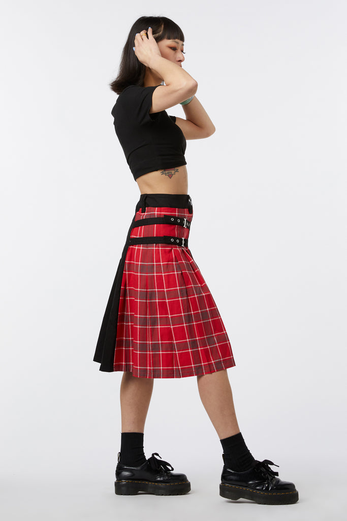 Punk Red Tartan Unisex Skirt