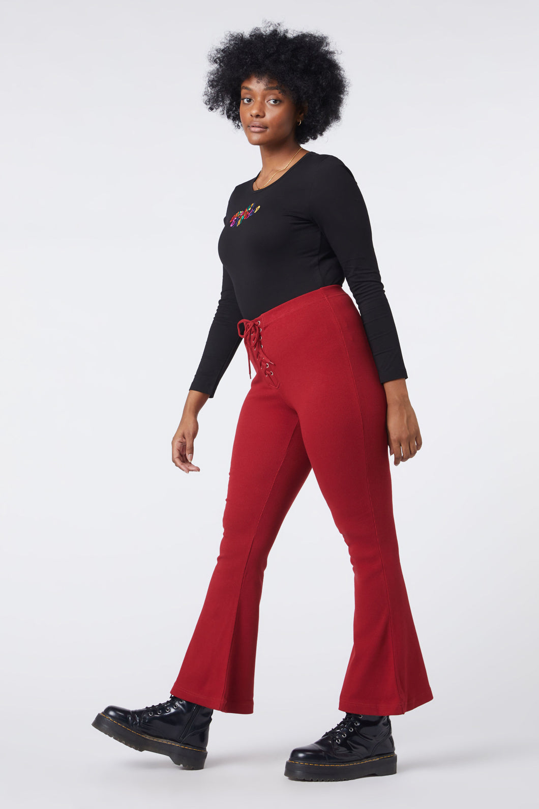 Red flared sale trousers