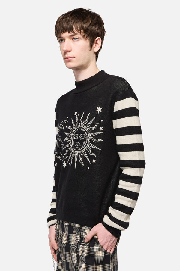 Black Friday - SunAndMoonStripeSleeveUnsKnit - black-cream