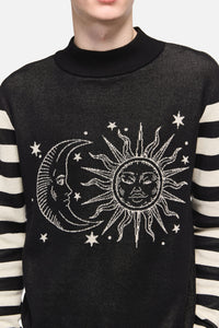 Black Friday - SunAndMoonStripeSleeveUnsKnit - black-cream