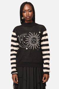 Black Friday - SunAndMoonStripeSleeveUnsKnit - black-cream