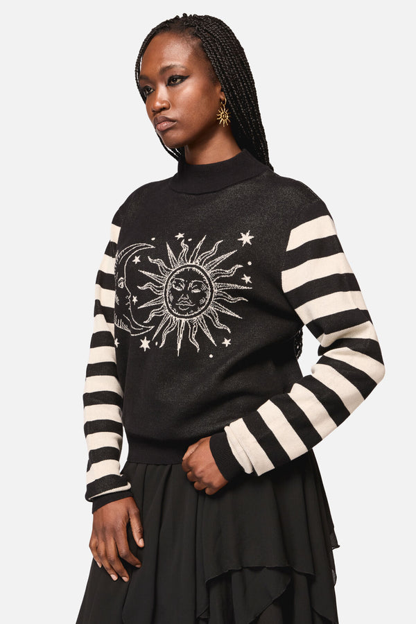 Black Friday - SunAndMoonStripeSleeveUnsKnit - black-cream
