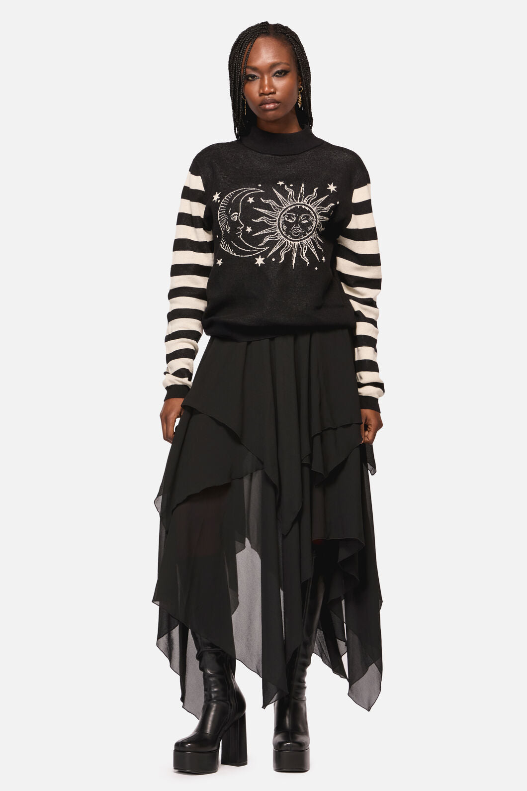 Black Friday - SunAndMoonStripeSleeveUnsKnit - black-cream