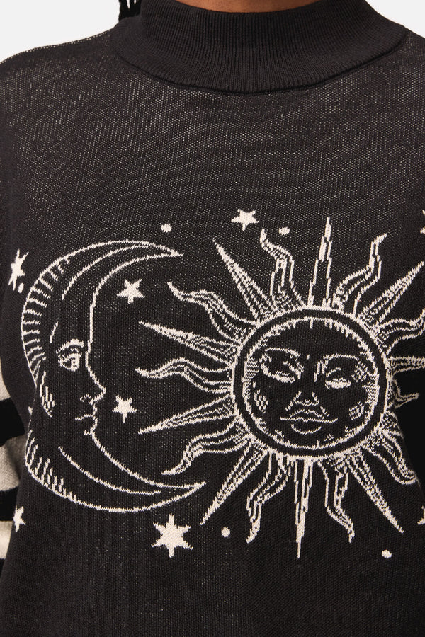 Black Friday - SunAndMoonStripeSleeveUnsKnit - black-cream