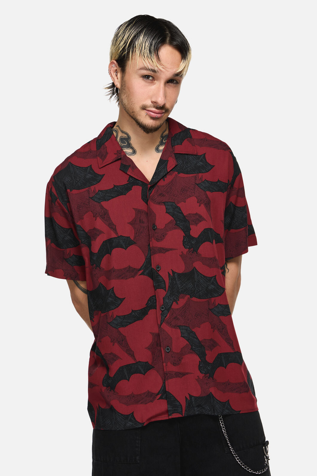 Black Friday - Batz Goth Short Sleeve Shirt - red