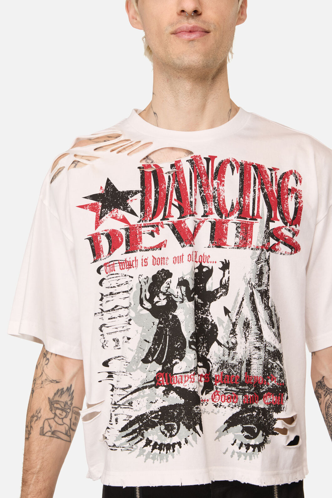 Black Friday - Distressed Graphic Print Tee - cream