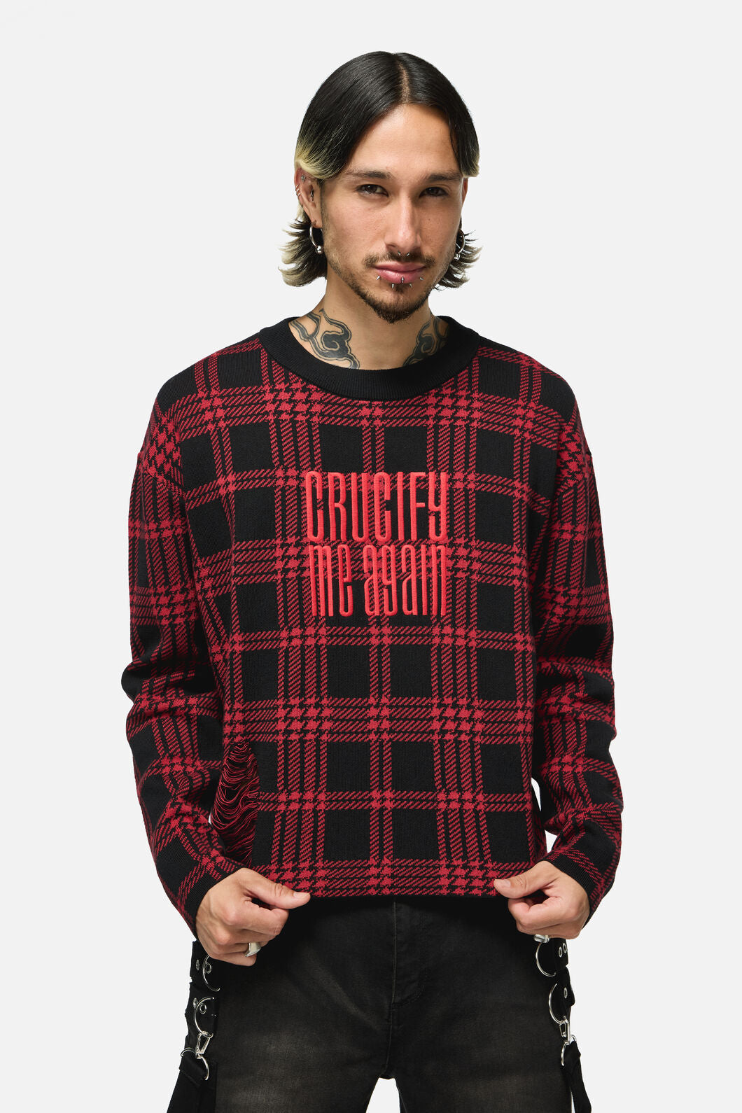 Black Friday - Suffer Tartan Knit Jumper - black-red