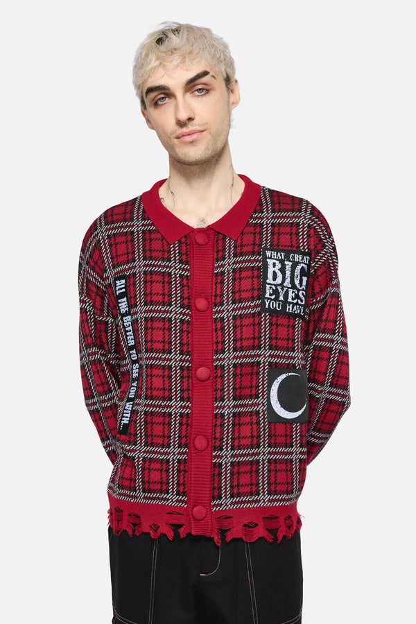 Black Friday - Louve Tartan Distressed Cardi - red