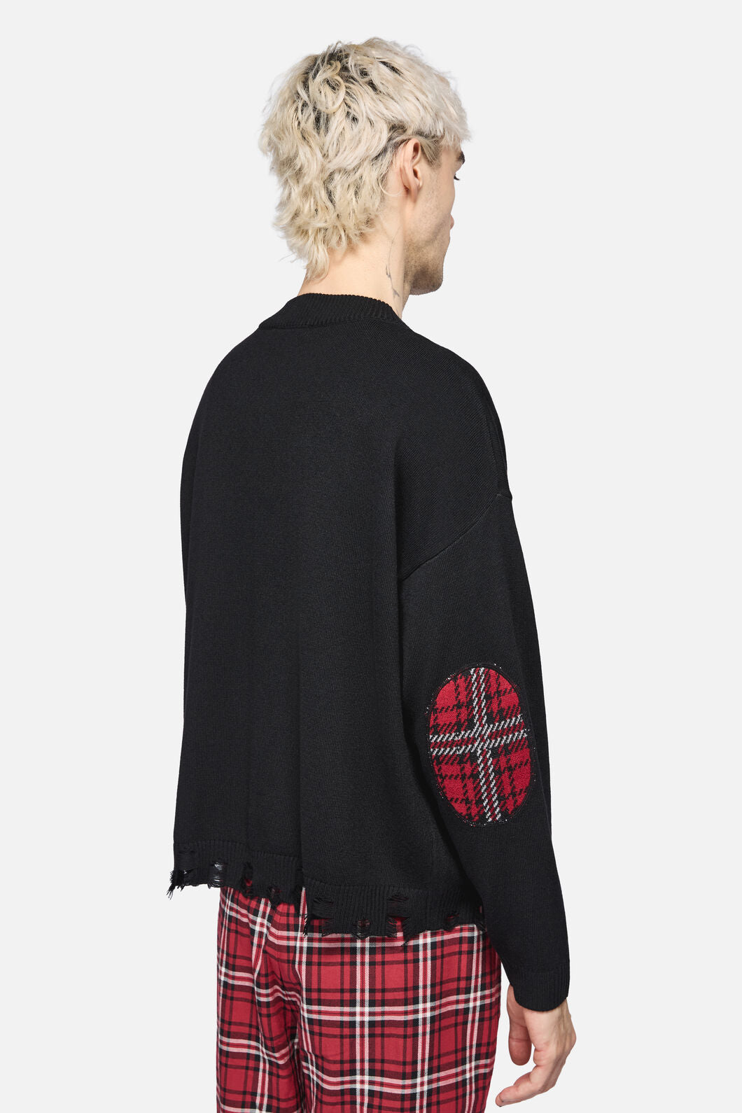 Black Friday - Tartan Elbow Patch Cardi - black