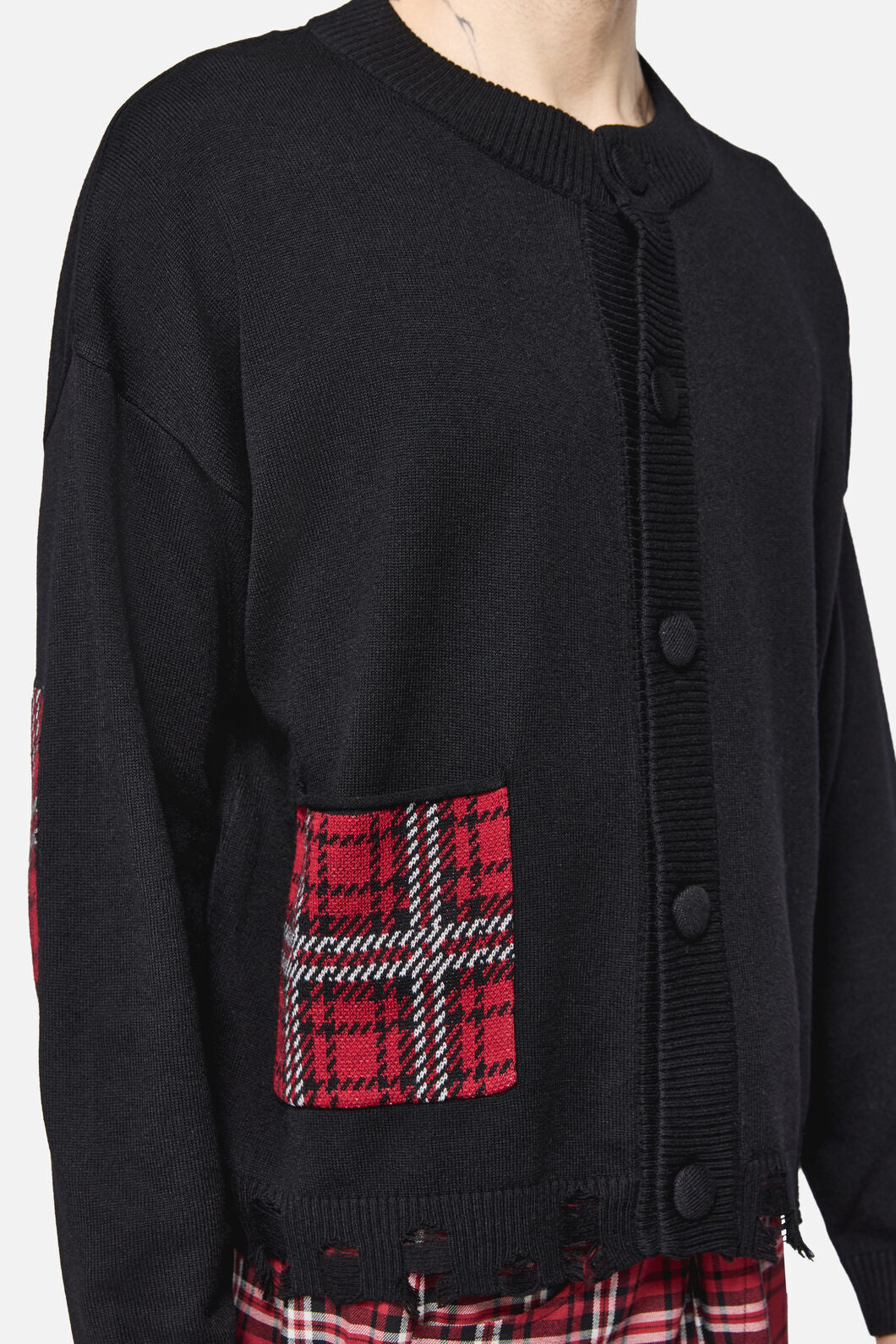Black Friday - Tartan Elbow Patch Cardi - black