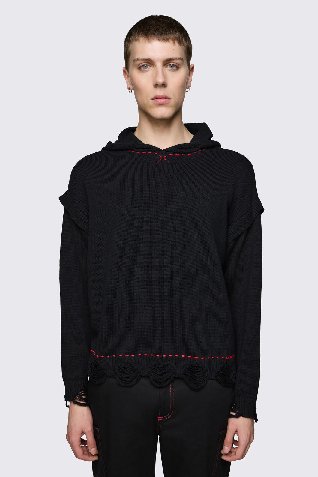 Black Friday - Trad Emo Distressed Knit Hoodie - black