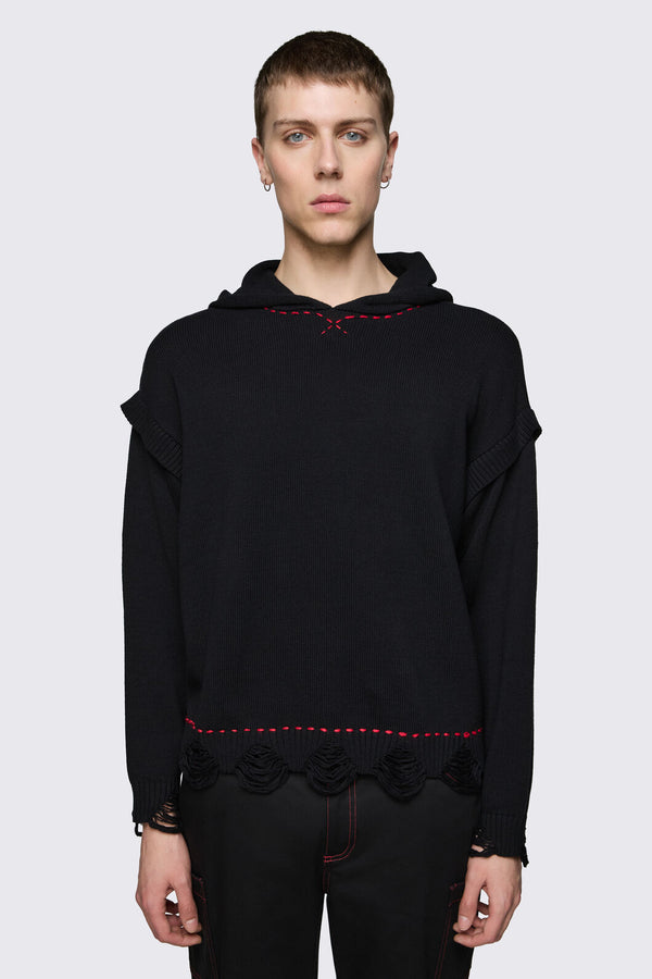 Black Friday - Trad Emo Distressed Knit Hoodie - black