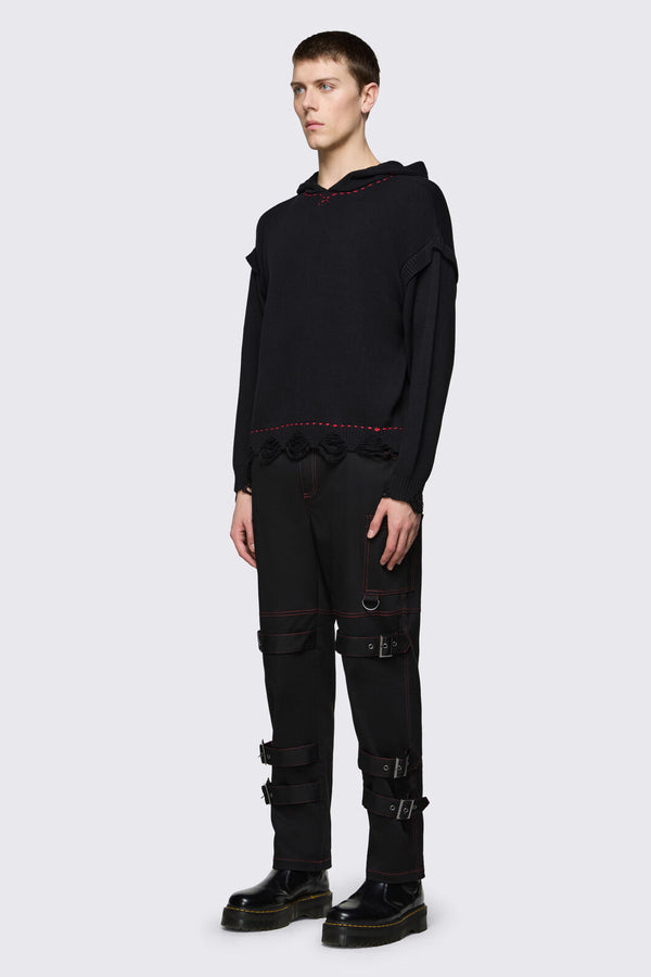 Black Friday - Trad Emo Distressed Knit Hoodie - black
