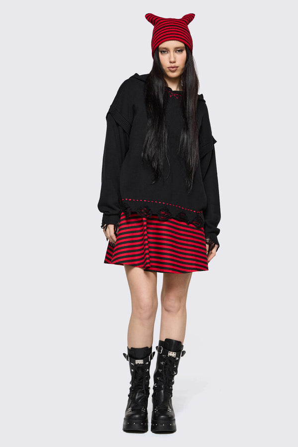 Black Friday - Trad Emo Distressed Knit Hoodie - black