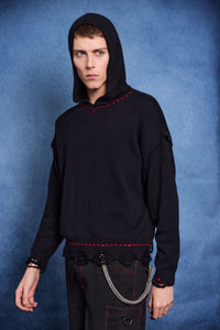 Black Friday - Trad Emo Distressed Knit Hoodie - black