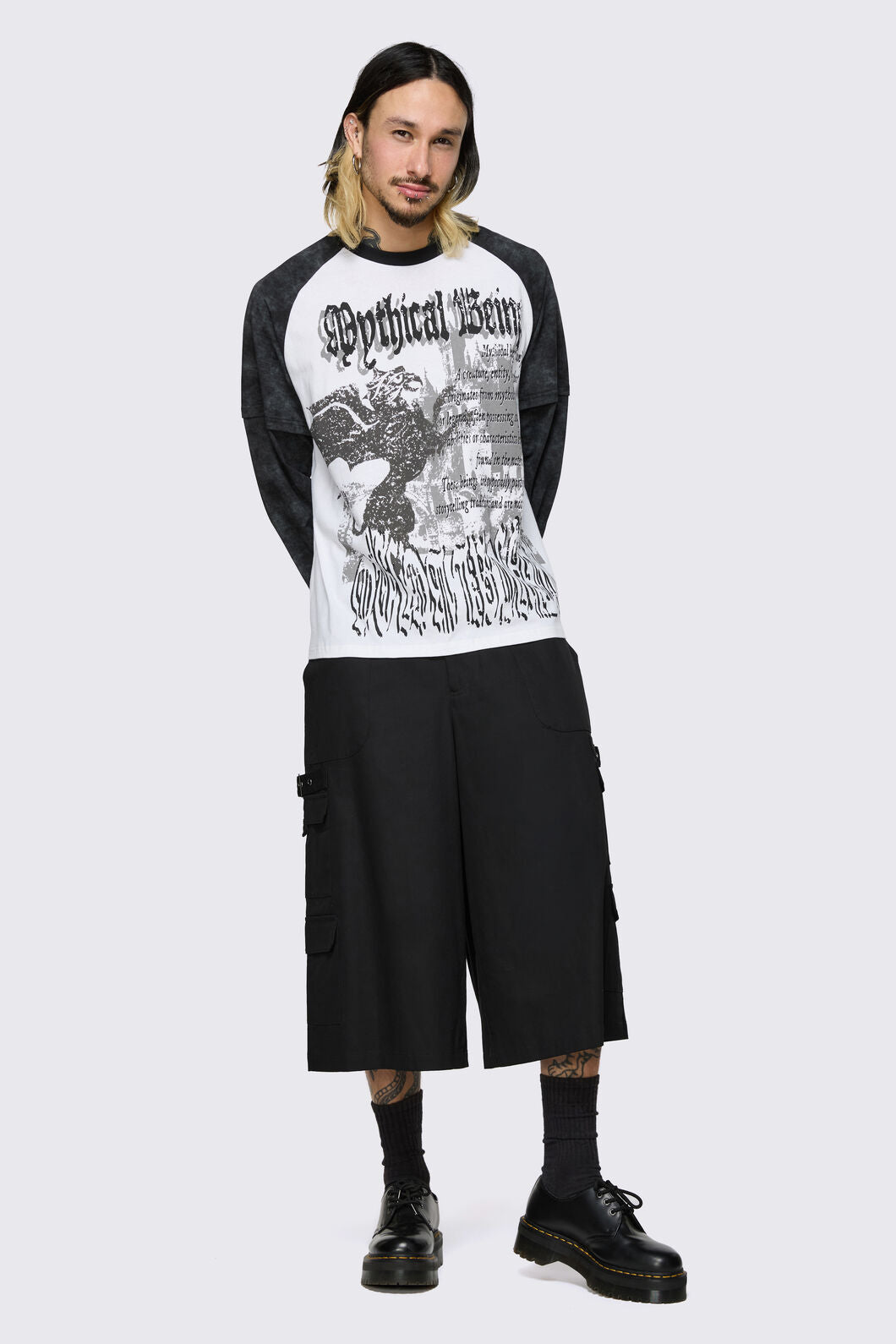 Black Friday - Mythical Goth Contrast Long Sleeve Tee - grey-white
