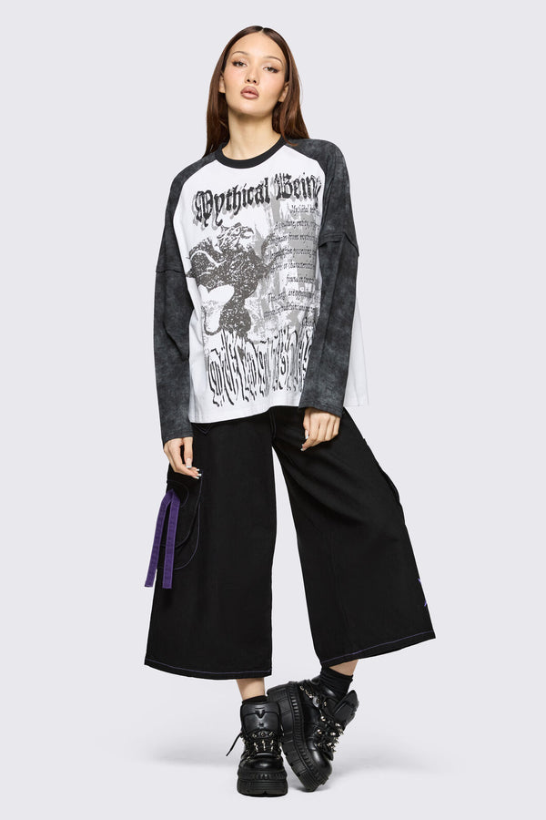 Black Friday - Mythical Goth Contrast Long Sleeve Tee - grey-white