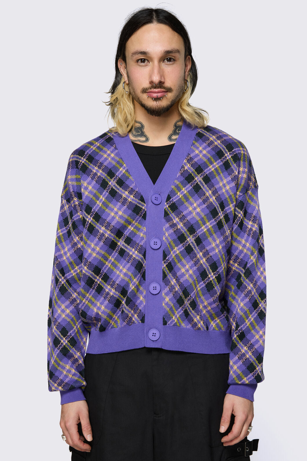 Black Friday - Stuck In Your Head Tartan Cardi - purple