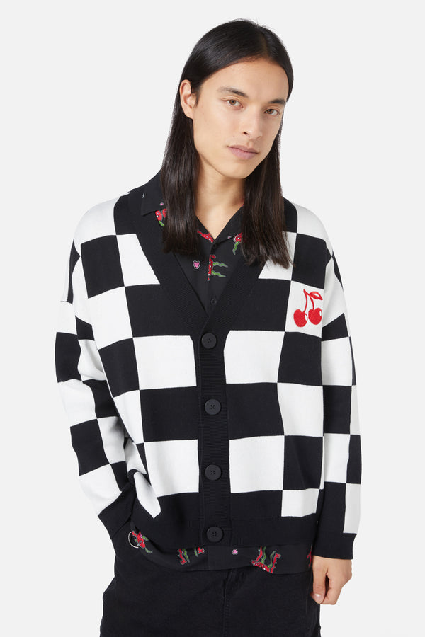 Black Friday - Cherry Check Cardigan - black-white