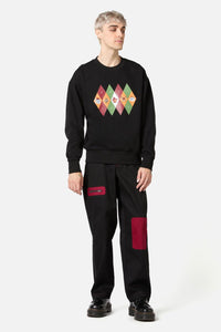 Black Friday - Crowned Cats Argyle Sweater - black