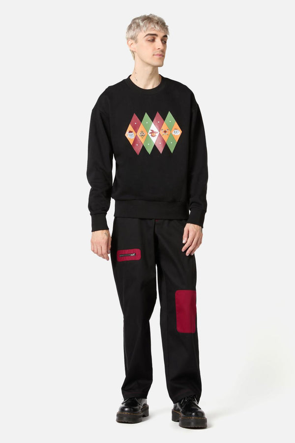 Black Friday - Crowned Cats Argyle Sweater - black