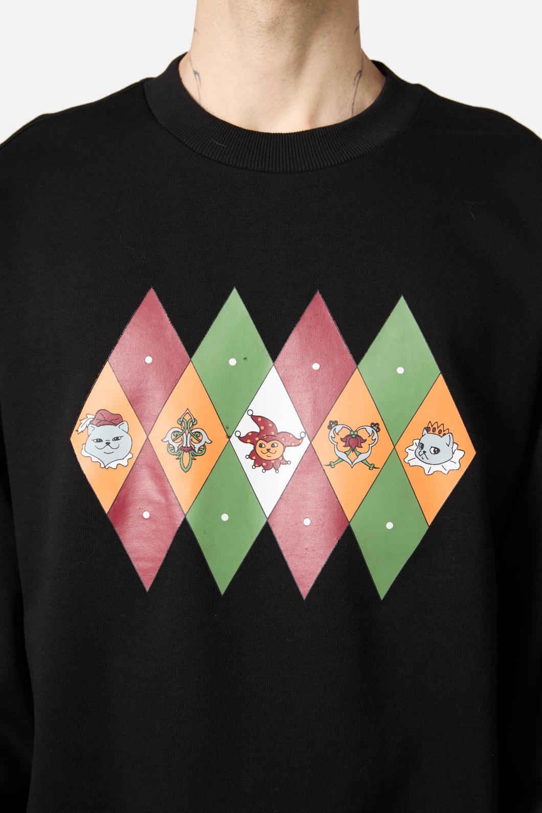 Black Friday - Crowned Cats Argyle Sweater - black