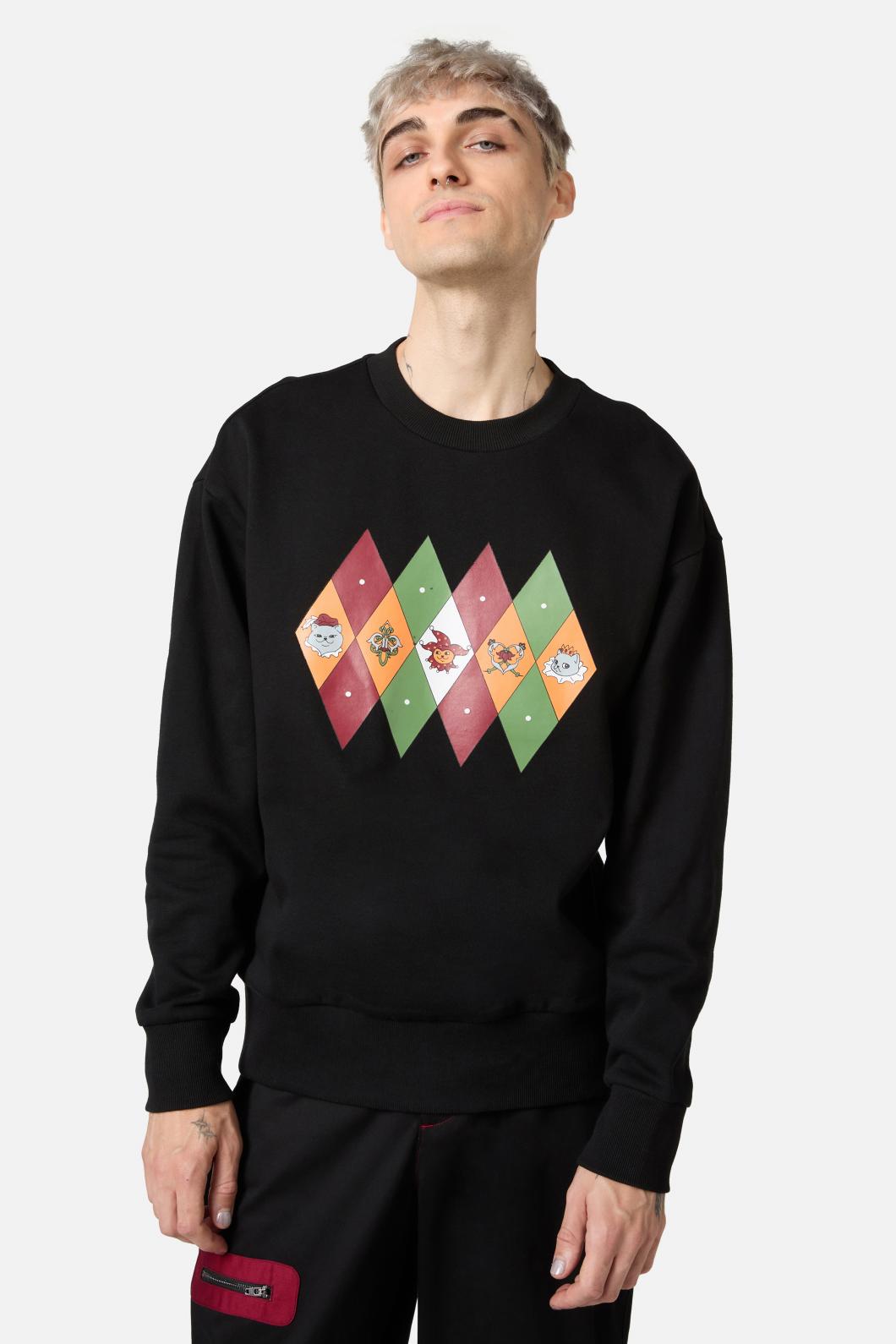 Black Friday - Crowned Cats Argyle Sweater - black