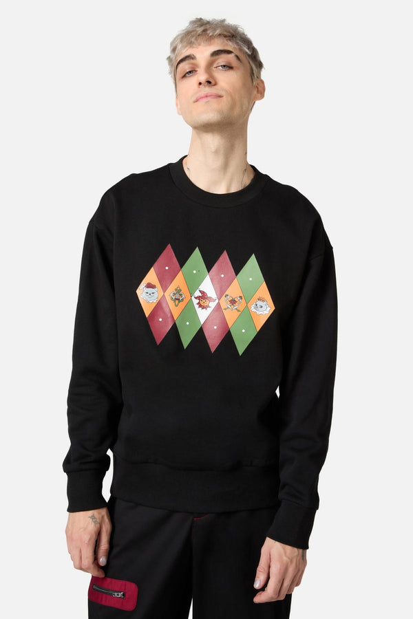 Black Friday - Crowned Cats Argyle Sweater - black