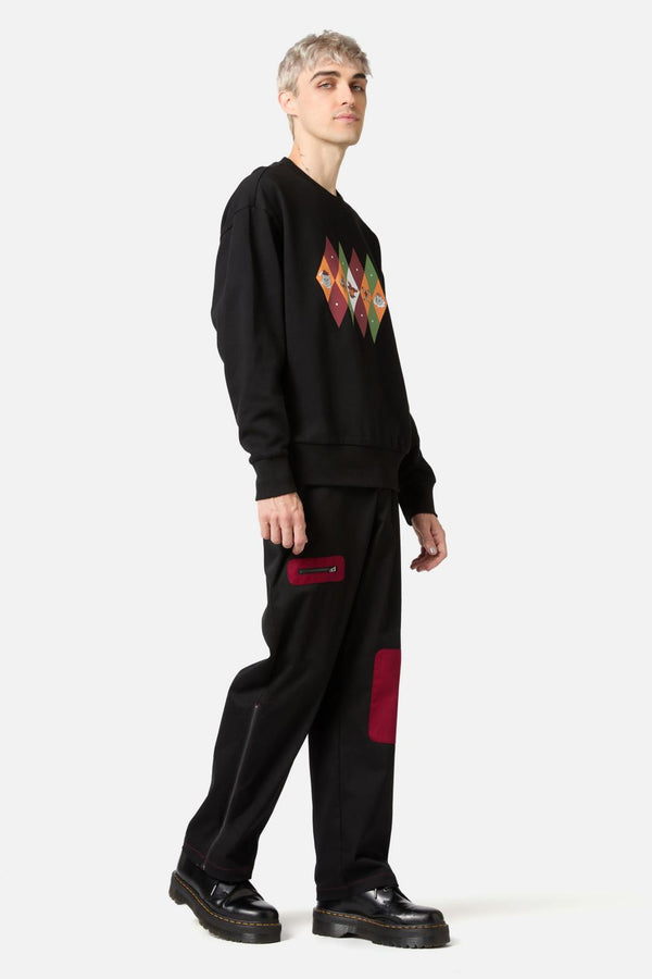 Black Friday - Crowned Cats Argyle Sweater - black