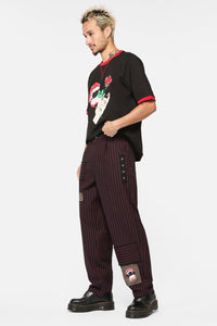 Black Friday - Undead Pin Stripe Patch Pants - black-red