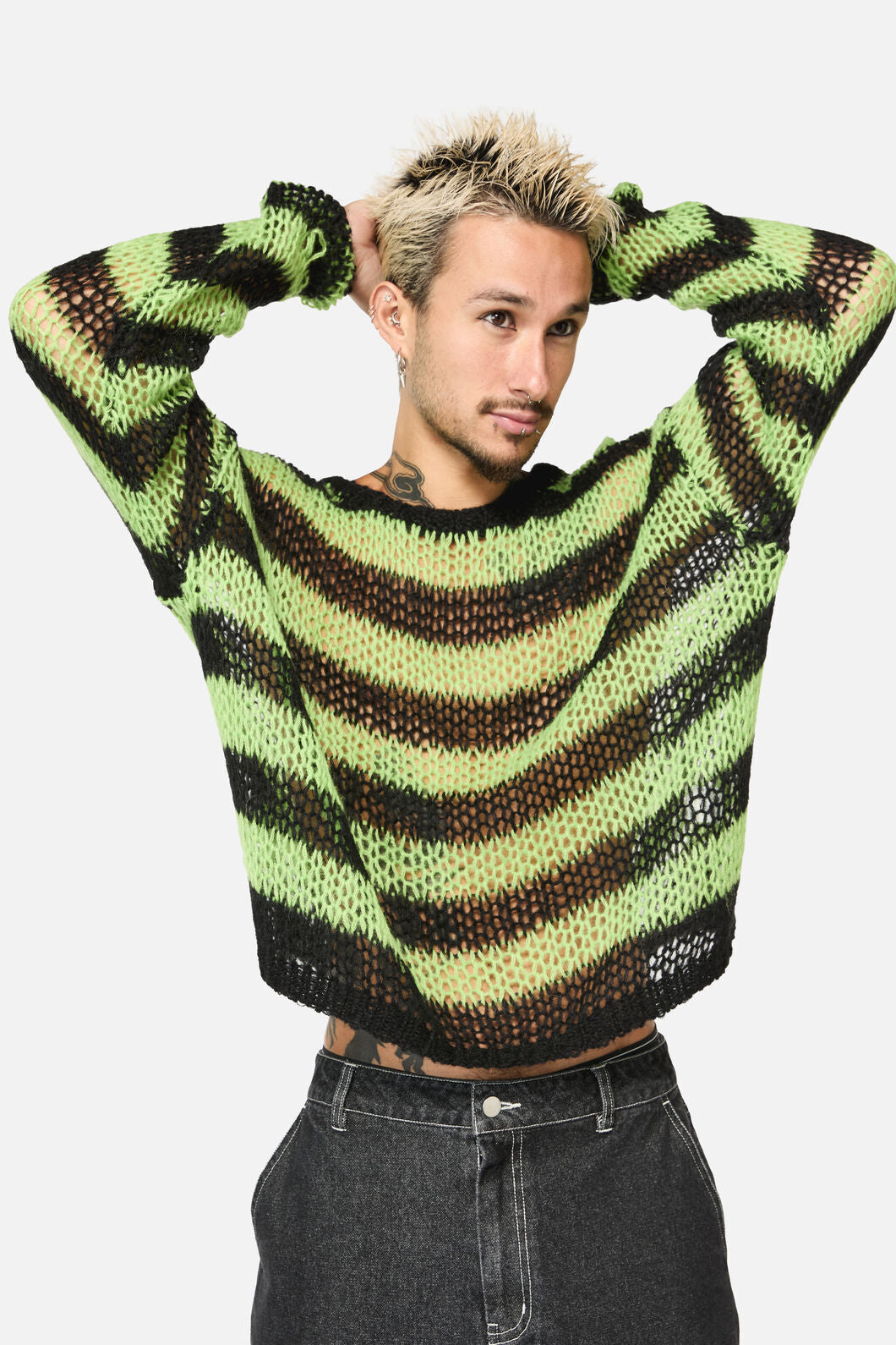 Black Friday - Laneway Distressed Stripe Knit Top - black-green